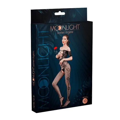 Moonlight Lingerie Bodystockings Playsuits Moonlight CrissCross CutOut Crotchless Floral Bodystocking Black One Size