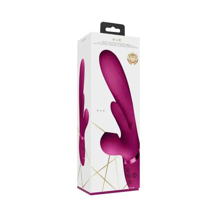 Female Sex Toys VIVE ENA Rechargeable Thrusting Silicone GSpot Vibrator with Flapping Tongue and Air Wave Stimulator Vive