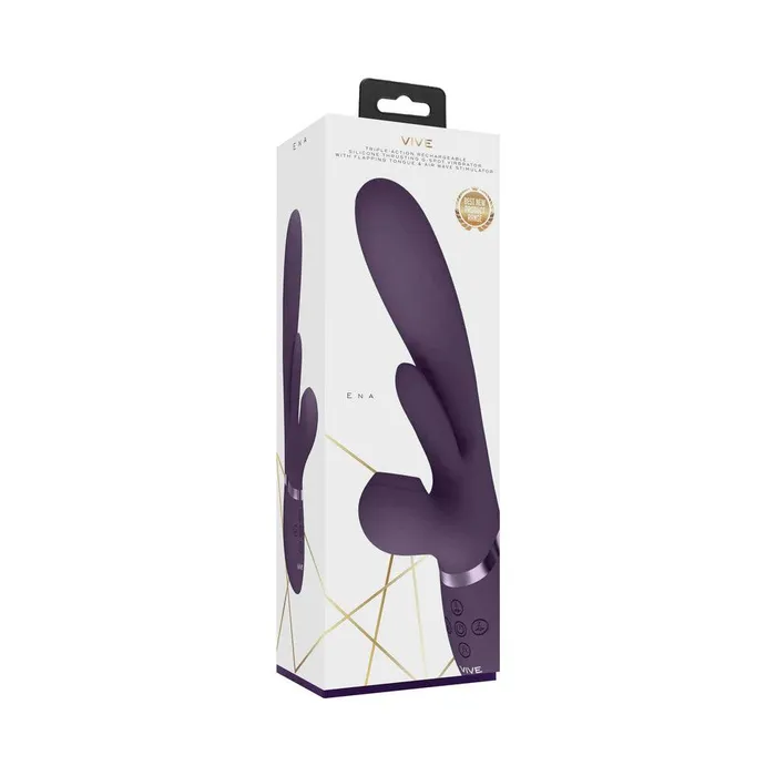 Female Sex Toys VIVE ENA Rechargeable Thrusting Silicone GSpot Vibrator with Flapping Tongue and Air Wave Stimulator Vive