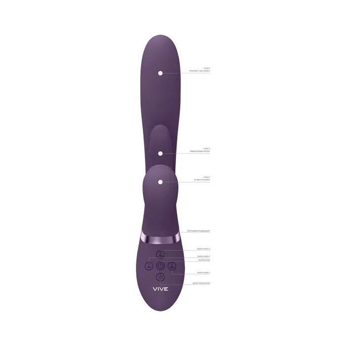 Female Sex Toys VIVE ENA Rechargeable Thrusting Silicone GSpot Vibrator with Flapping Tongue and Air Wave Stimulator Vive