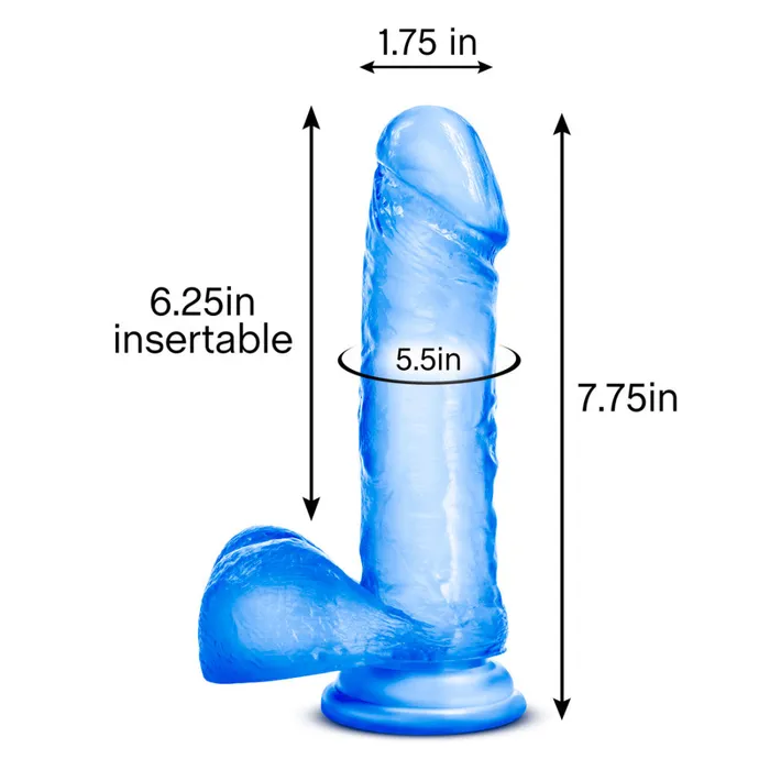 Blush Dildos B Yours By Blush Sweet N Hard 2 Realistic Blue 8Inch Long Dildo With Balls Suction Cup Base
