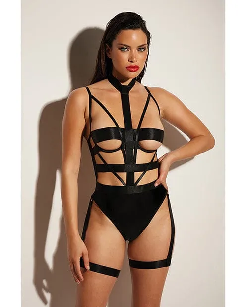 Fetish Lethal Underwire Peek A Boo Vinyl Teddy With choker Black Oh La La Cheri Anal