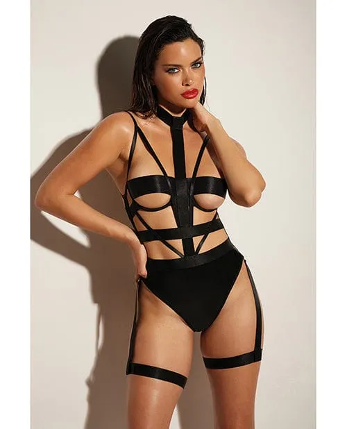 Fetish Lethal Underwire Peek A Boo Vinyl Teddy With choker Black Oh La La Cheri Anal