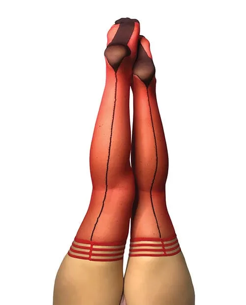 Kixies Vibrators Kixies Monica Sheer Cuban Heel with Back Seam Thigh Highs Red C