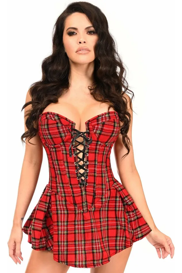 Anal Daisy Corsets Top Drawer Red Plaid Steel Boned Corset Dress