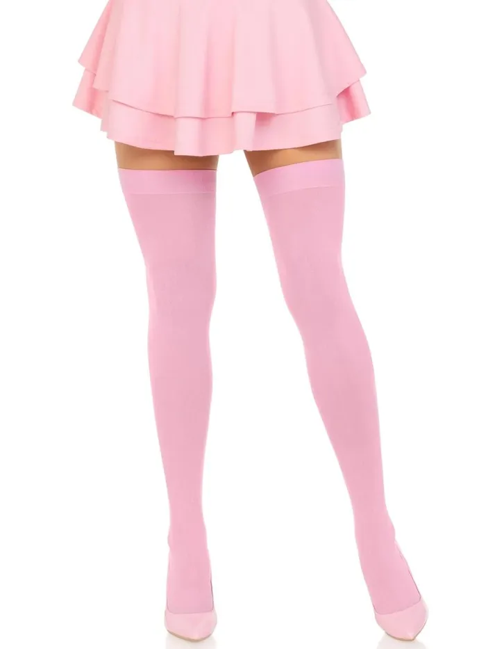 Leg Avenue Vibrators Opaque Nylon Thigh Highs One Size Pink