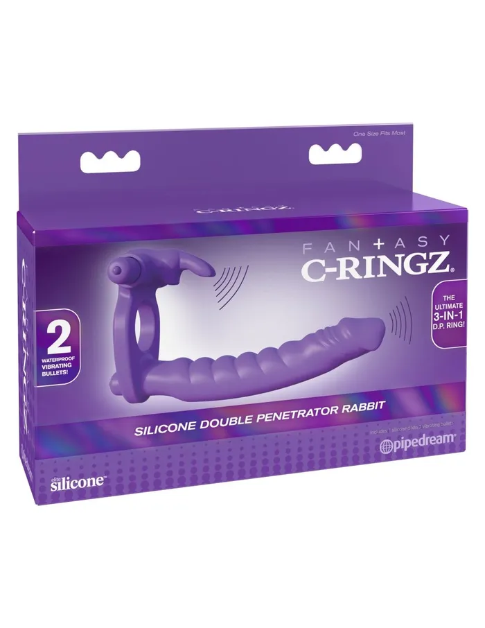 Pipedream Fantasy CRingz Silicone Double Penetrator Rabbit Purple Vibrators