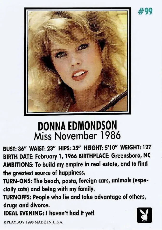 Greenthunderbirds Cards Couples Playboy November Edition 99 Donna Edmondson