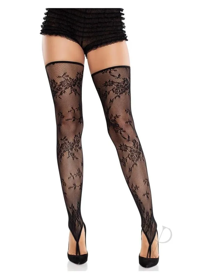 Leg Avenue Floral Net Toe Loop Foot Thigh Blk Os Vibrators