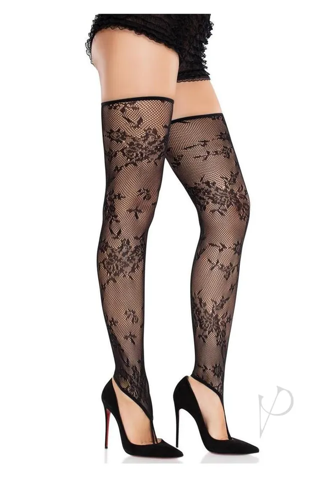Leg Avenue Floral Net Toe Loop Foot Thigh Blk Os Vibrators