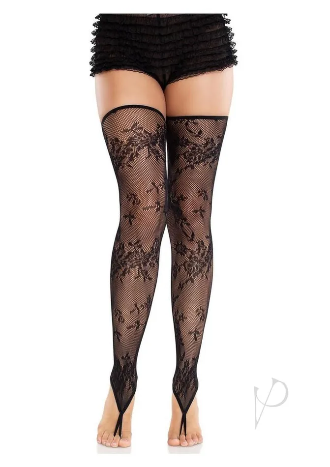 Leg Avenue Floral Net Toe Loop Foot Thigh Blk Os Vibrators