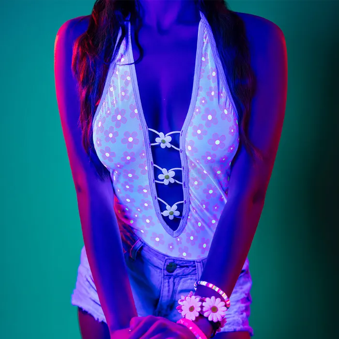 Magic Silk Vibrators Exposed Daisy Charm UVReactive Plunging Halter Teddy