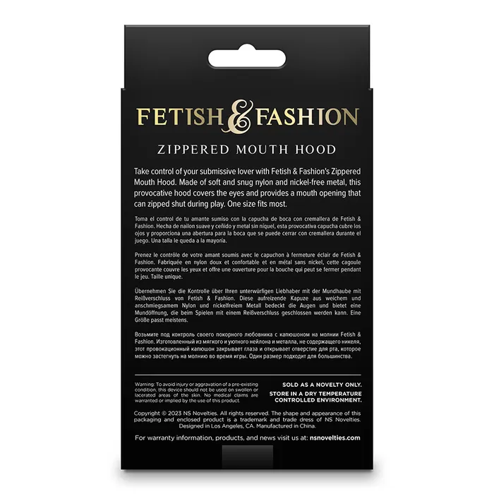 ns novelties Couples Fetish Fashion Zippered Mouth Bondage Hood
