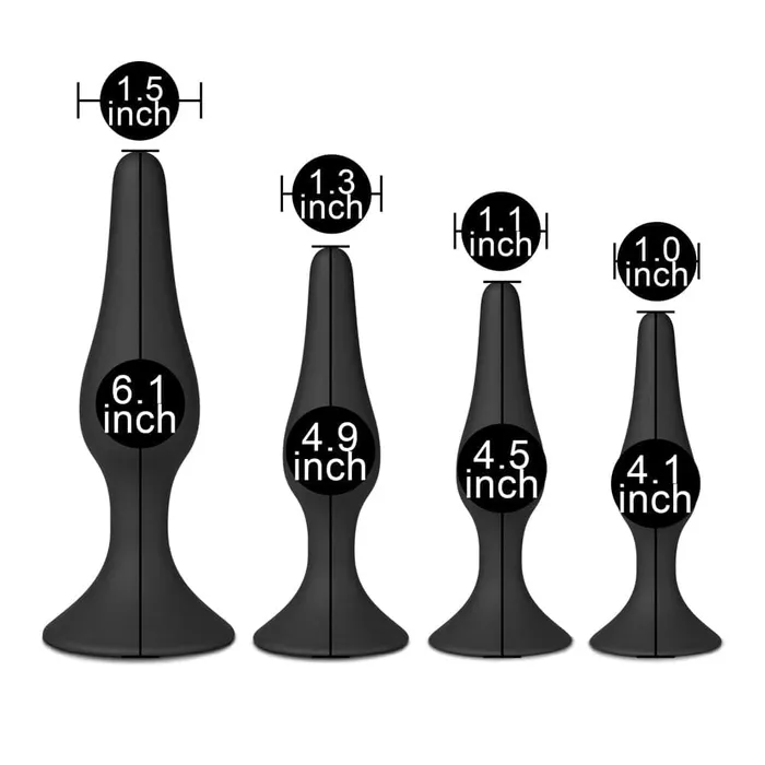 Anal Various Toy Brands Set of Four Silicone Butt Plugs Black Anal Various Toy Brands Set of Four Silicone Butt Plugs Black