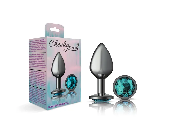 Anal Viben Cheeky Charms Gunmetal Metal Butt Plug Round Teal Medium