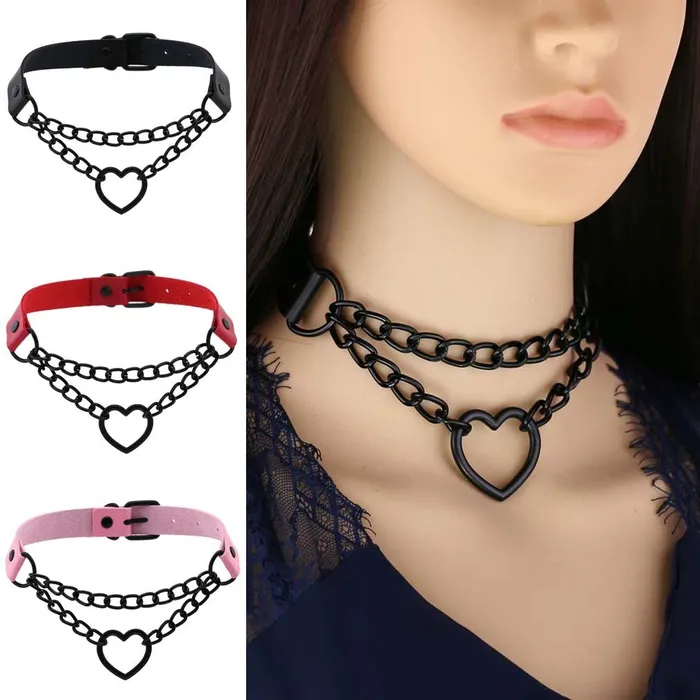 CJ Anal Womens Black Heart Chain Necklace Day Collar