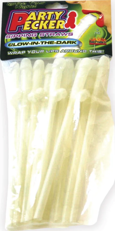Hott Products Party Pecker Sipping Straws 10 Pc Bag Glow in the Dark Dildos