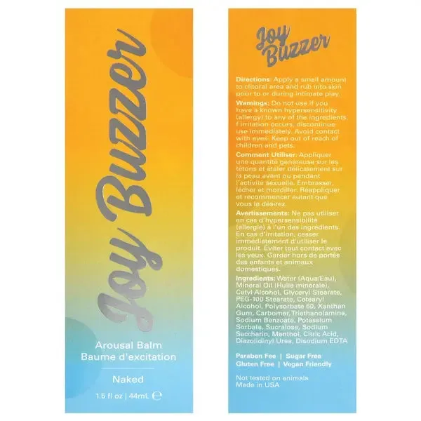 Jelique Female Sex Toys JOY BUZZER Clitoral Arousal Balm Naked Flavor Free 15oz 44mL