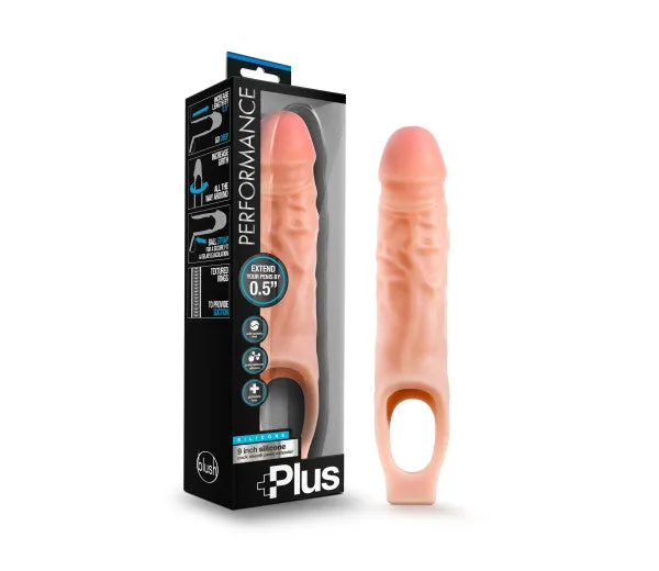 Male Sex Toys Blush Novelties Performance Plus 9 Inch Silicone Cock Sheath Penis Extender Vanilla