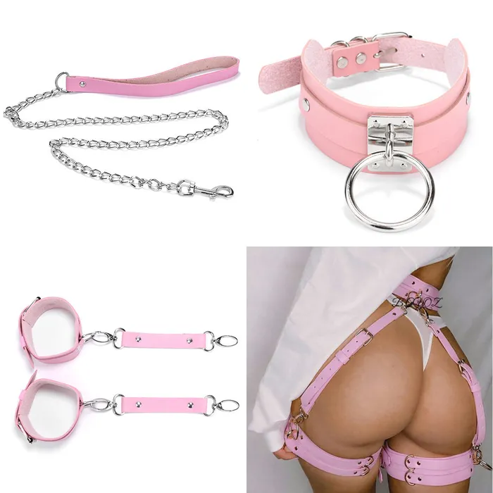 Restraints CJ New Fashion Leather Bondage Set with Chain Leash