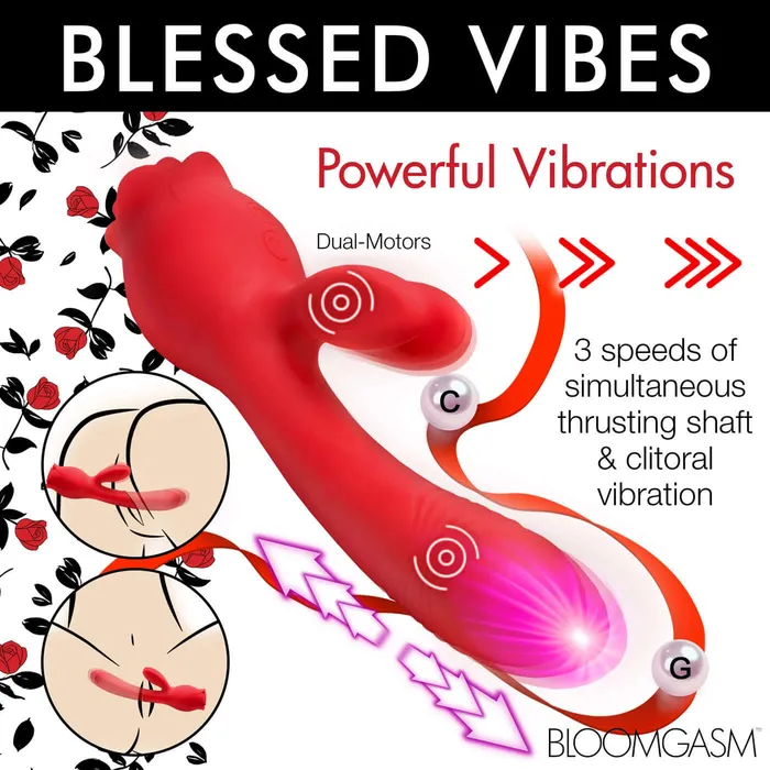 XR Brands inmi Vibrators Blooming Bunny Sucking and Thrusting Silicone Rabbit Vibrator Red XR Brands inmi Vibrators Blooming Bunny Sucking and Thrusting Silicone Rabbit Vibrator Red