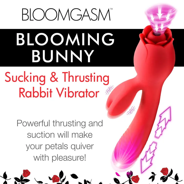 XR Brands inmi Vibrators Blooming Bunny Sucking and Thrusting Silicone Rabbit Vibrator Red XR Brands inmi Vibrators Blooming Bunny Sucking and Thrusting Silicone Rabbit Vibrator Red
