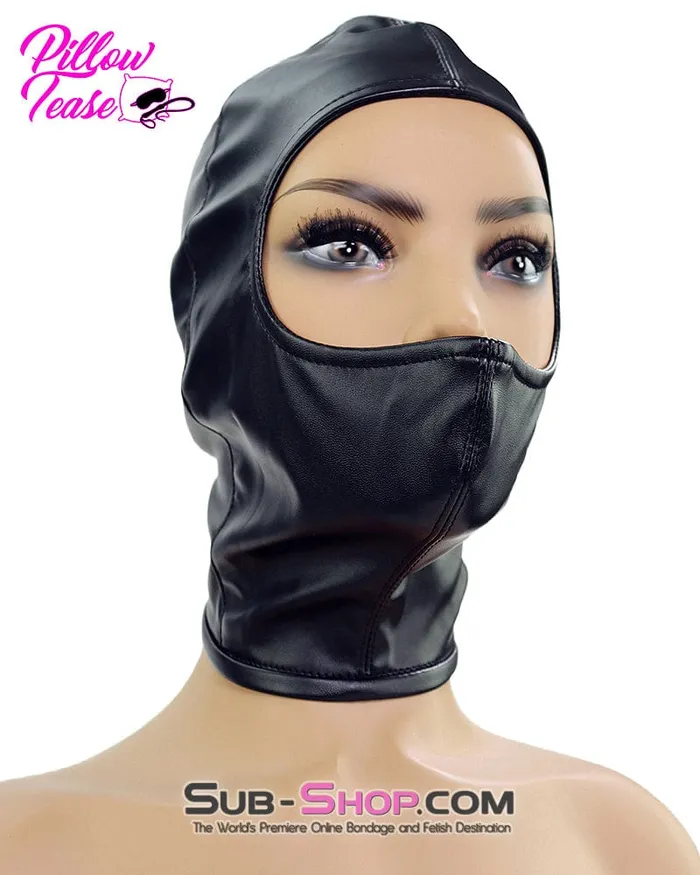 1493DL Gwen Style Black Open Eyes and Nose Zippered Bondage Hood Idea Restraints