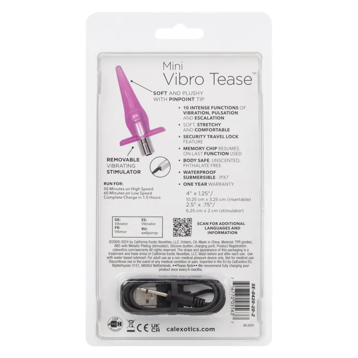 Anal Mini Vibro Tease Slender Probe Pink CalExotics Anal Mini Vibro Tease Slender Probe Pink CalExotics