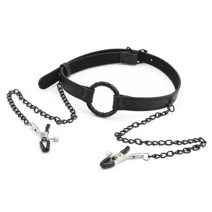 Couples 2258MQ OhMy Ring Gag with Black Wicked Nipple Clamps Set MEGA Deal Idea