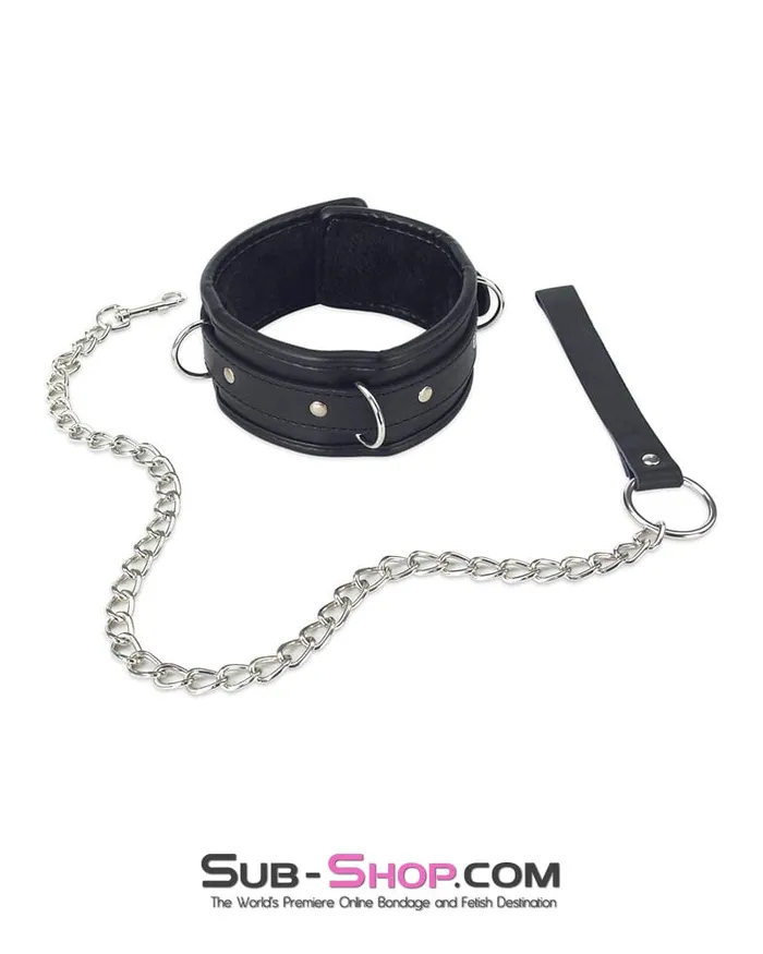 Couples Idea 7098DL Locking Fur Lined Bondage Collar with Leash Set