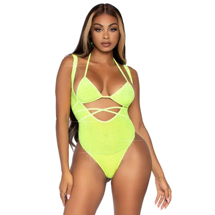 Leg Avenue Teddies And Bodies 2 Pc Rhinestone Wrap Around Bikini Top and Suspender Body Suit One Size Neon Yellow Leg Avenue Teddies And Bodies 2 Pc Rhinestone Wrap Around Bikini Top and Suspender Body Suit One Size Neon Yellow