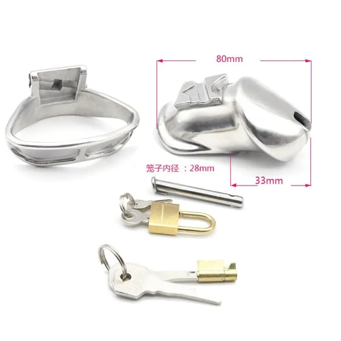 Moonwell 7157M Short Dick Steele High Security Chastity Cock Cage with Small Cock Cuff Male Sex Toys
