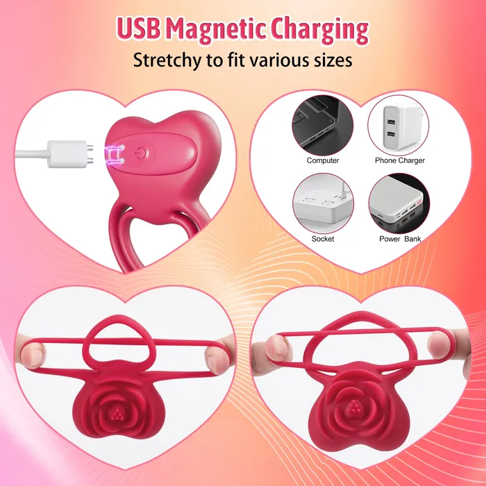 2 in 1 Vibrating Cock Ring Rose Vibrator Lurevibe Couples
