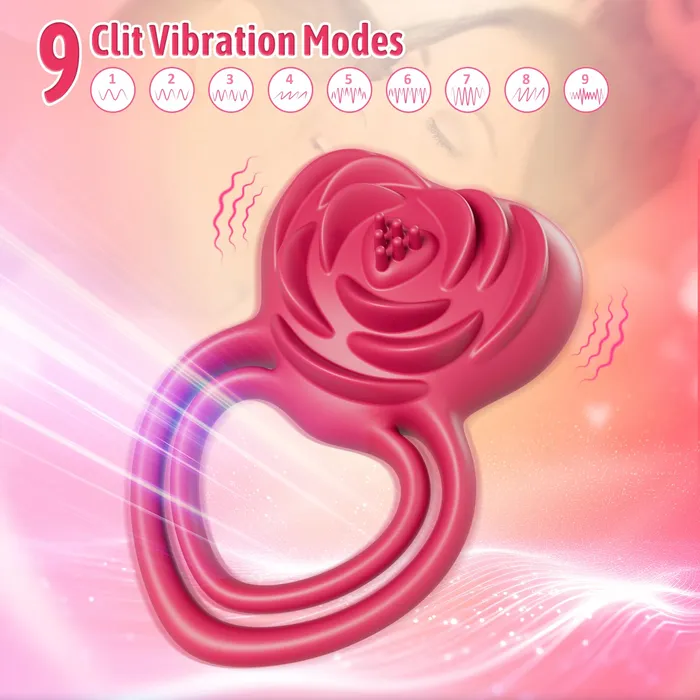 2 in 1 Vibrating Cock Ring Rose Vibrator Lurevibe Couples