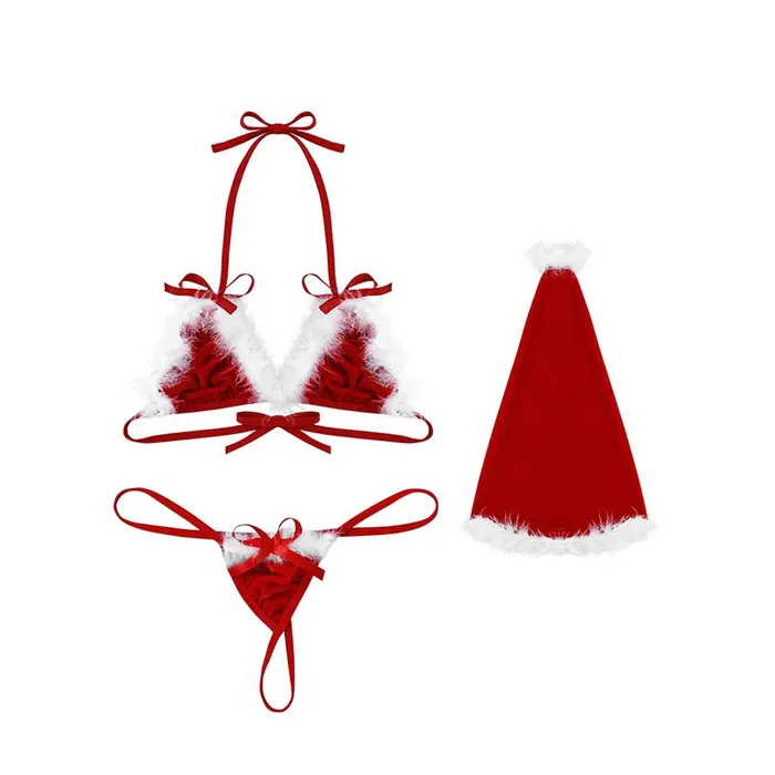 Lurevibe Anal Lurevibe Christmas Set Women Sexy Lingerie Red Babydoll Lace Dress Sleepwear Costume