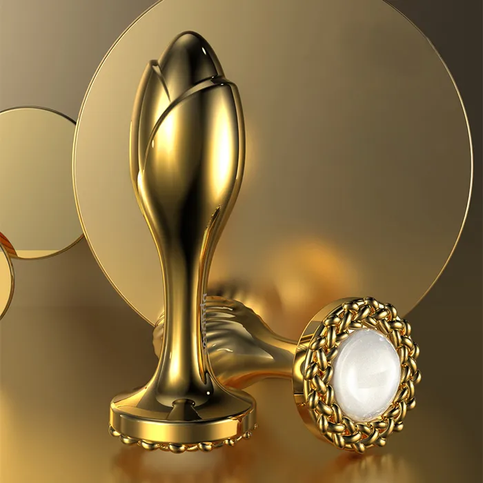 Lurevibe Anal Lurevibe Pearl Rose Anal Plug Gold Stainless Steel For Male And Female Anal Expansion