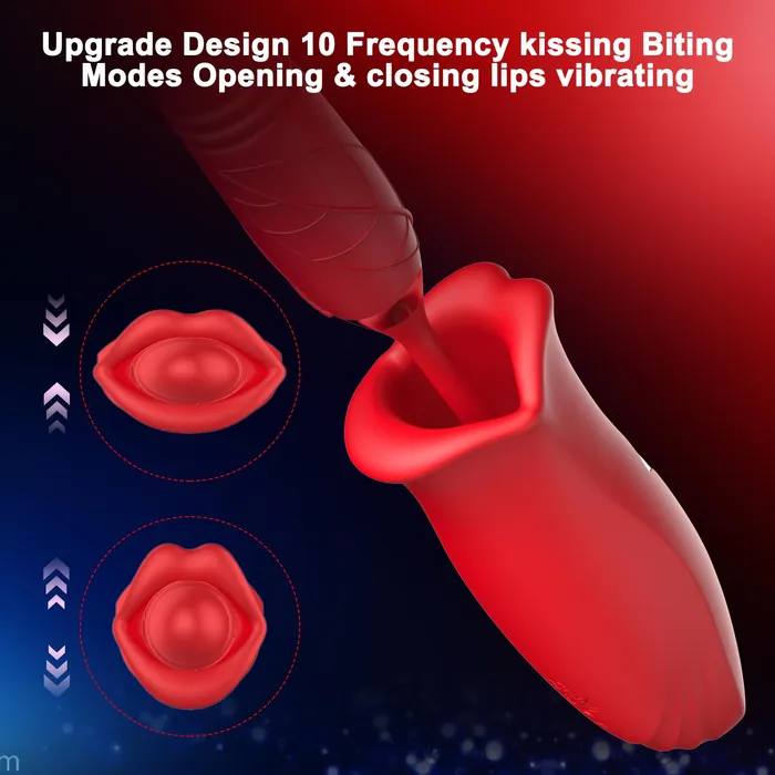 Lurevibe Female Sex Toys Rose Muncher Lip Tongue Suction Vibrator With Thrusting Dildo Vibrator