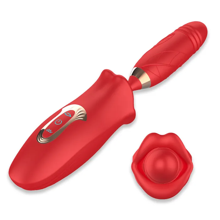 Lurevibe Female Sex Toys Rose Muncher Lip Tongue Suction Vibrator With Thrusting Dildo Vibrator