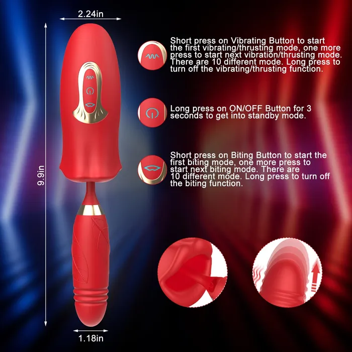Lurevibe Female Sex Toys Rose Muncher Lip Tongue Suction Vibrator With Thrusting Dildo Vibrator