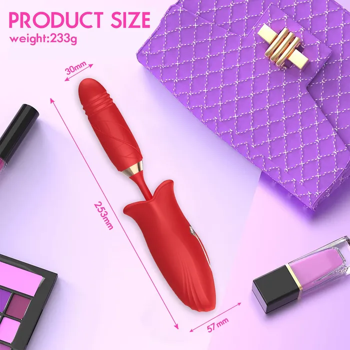 Lurevibe Female Sex Toys Rose Muncher Lip Tongue Suction Vibrator With Thrusting Dildo Vibrator