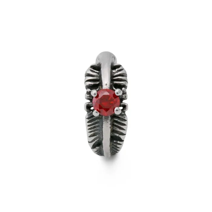 14g 38 Dark Red Jeweled Feather Burnished Silver Steel Clicker Price Per 1 Painful Pleasures Anal