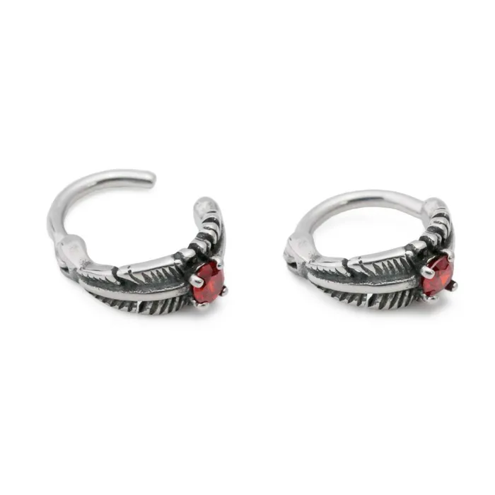 14g 38 Dark Red Jeweled Feather Burnished Silver Steel Clicker Price Per 1 Painful Pleasures Anal