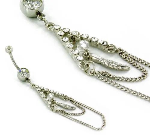 14g 716 Belly Button Navel Jewelry with Crystal Gems and Feather Charm Chains Painful Pleasures Male Sex Toys