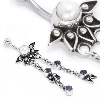 14g 716 Pearl Half Sunflower Dangle Bali Belly Button Ring Painful Pleasures Male Sex Toys 14g 716 Pearl Half Sunflower Dangle Bali Belly Button Ring Painful Pleasures Male Sex Toys