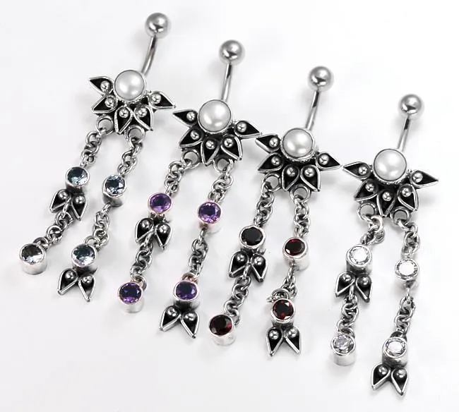 14g 716 Pearl Half Sunflower Dangle Bali Belly Button Ring Painful Pleasures Male Sex Toys