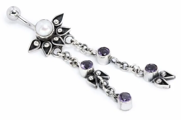 14g 716 Pearl Half Sunflower Dangle Bali Belly Button Ring Painful Pleasures Male Sex Toys
