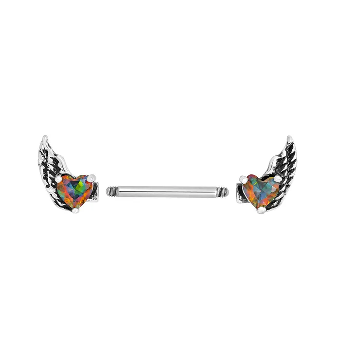 14g 916 Winged Heart Jewel Steel Nipple Barbell Price Per 1 Painful Pleasures Female Sex Toys