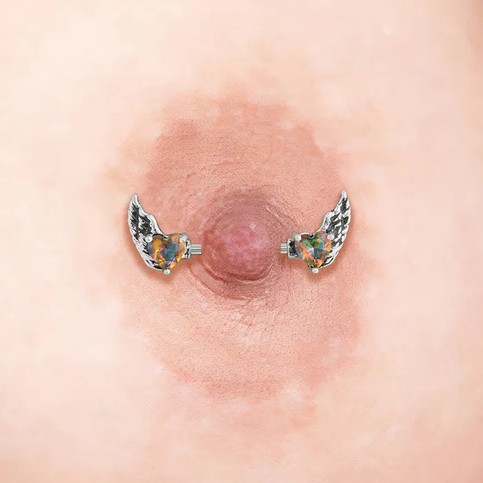 14g 916 Winged Heart Jewel Steel Nipple Barbell Price Per 1 Painful Pleasures Female Sex Toys