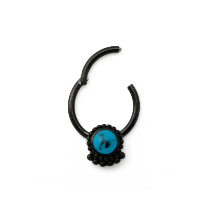 16g Black PVD Septum Clicker with Turquoise Stone Price Per 1 Painful Pleasures Anal