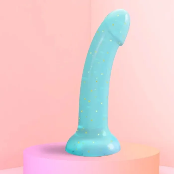 Anal Nightfall Teal Glitter 7 inch Silicone Dildo Lovely Planet